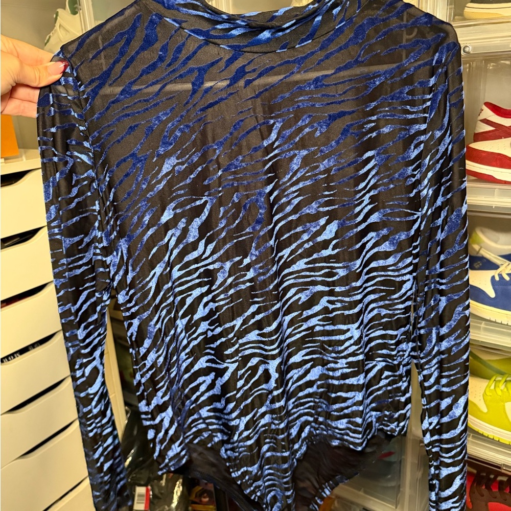 Blue Velvet Zebra Sheer Bodysuit